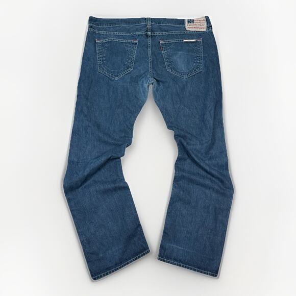 VTG True Religion Jeans Men's Size 42x34 Geno Blue Denim 5 Pocket USA Flag - Picture 1 of 9